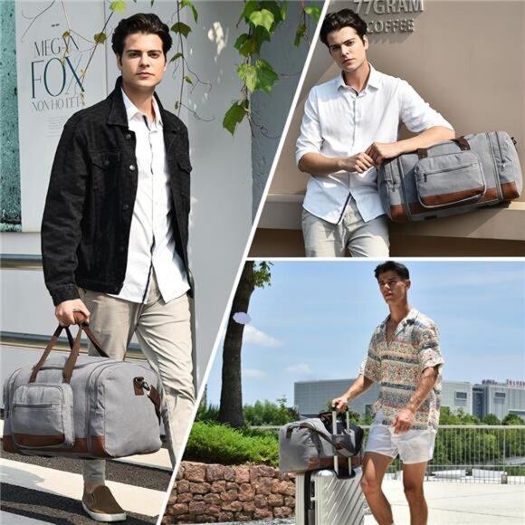 Expandable Duffle Bag for Men, Grey - Picture 2 of 6